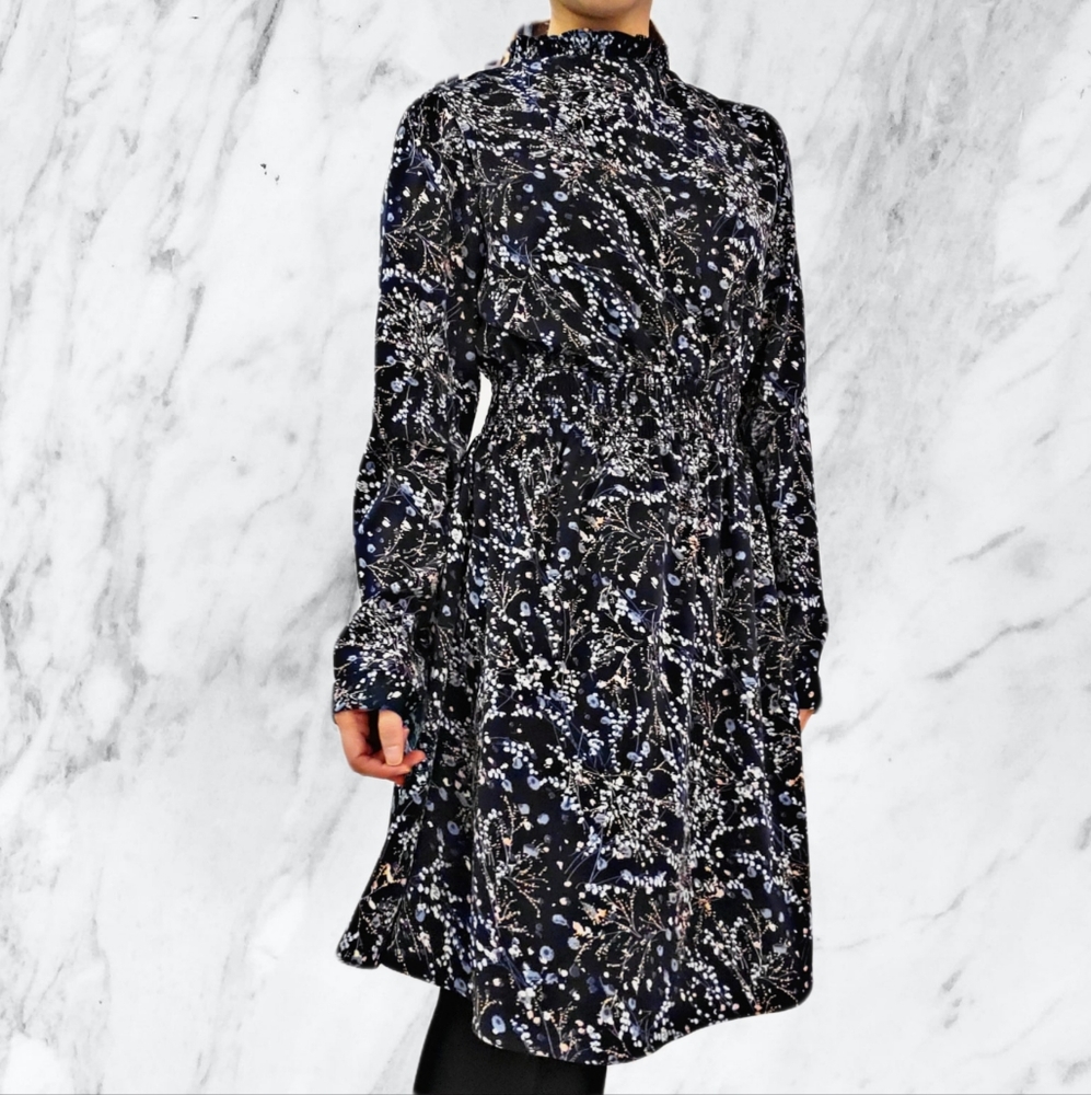 Navy flora print dress, XS